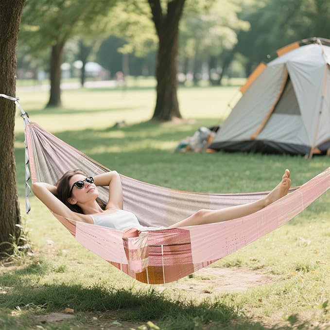 Rose Gold Plaid Seamless Figure 330lb Capacity Hammocks for Camping with Portabl Carry Bag Hanging Hammock for Outside Patio Garden amacas para patios con Base de adultos