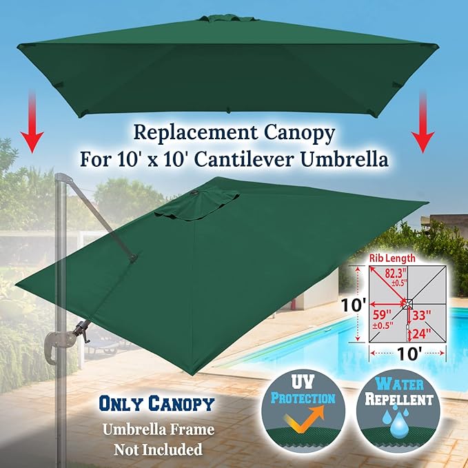 BenefitUSA Outdoor Canopy Top Cover Only Replacement Canopy for 10'x10' ROME Cantilever Patio Umbrella (Canopy Only)
