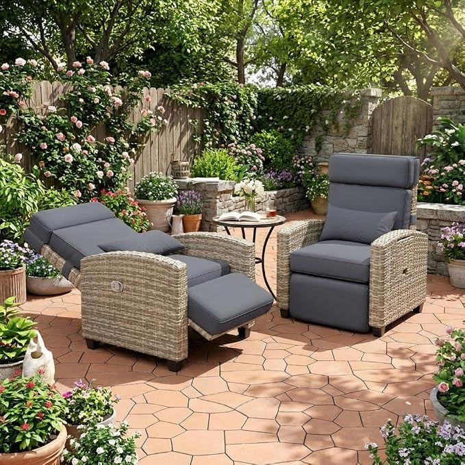 Outdoor Wicker Gas Lift Chair with Cushion, 145° Adjustable PE Rattan Patio with Metal Frame, Height Adjustable Lounge Chair for Garden, Patio, Balcony & Backyard,Brown Wicker ,Khaki Cushion