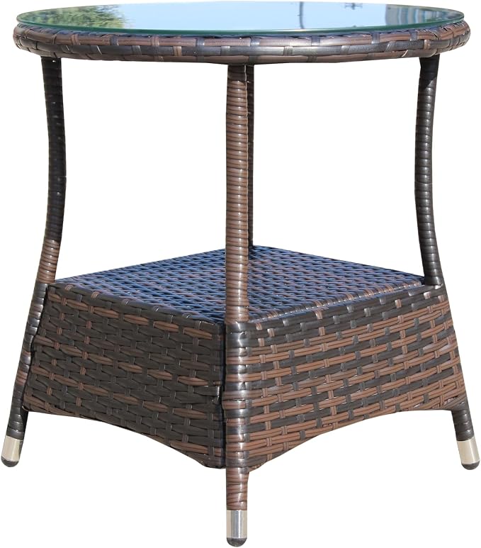 Outdoor Patio Round Coffee Table with Clear Tempered Glass Top Ideal for Garden Deck and Outdoor Entertaining Space-Saving Design