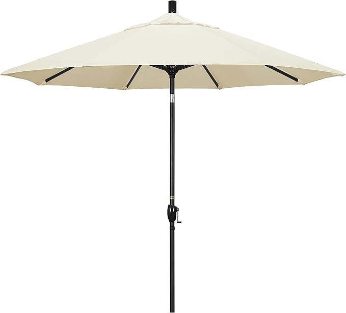 California Umbrella GSPT908302-5453 9' Round Aluminum Market, Crank Lift, Push Button Tilt, Black Pole, Sunbrella Canvas