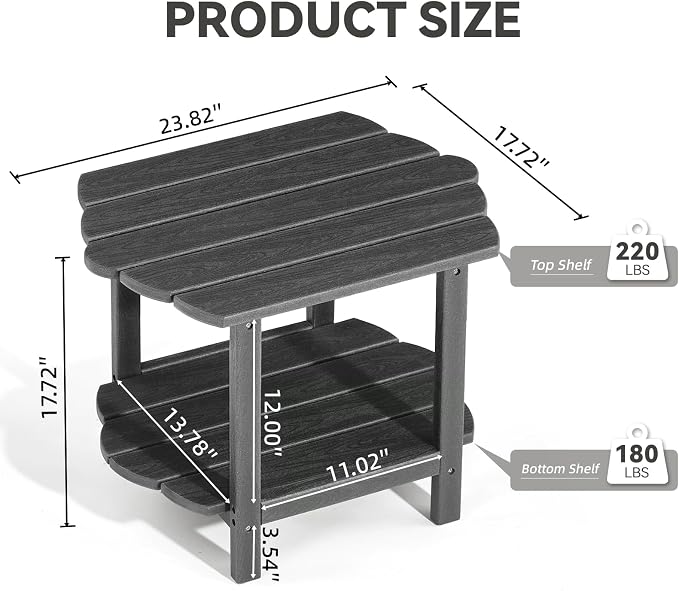 Small Outdoor Side Tables Modern 2-Tier Adirondack Table Rustic End Table HDPE Storage Shelf Industrial Corner Rectangle Coffee Table for Patio Garden Balcony Backyard Pool Farmhouse Home Grey