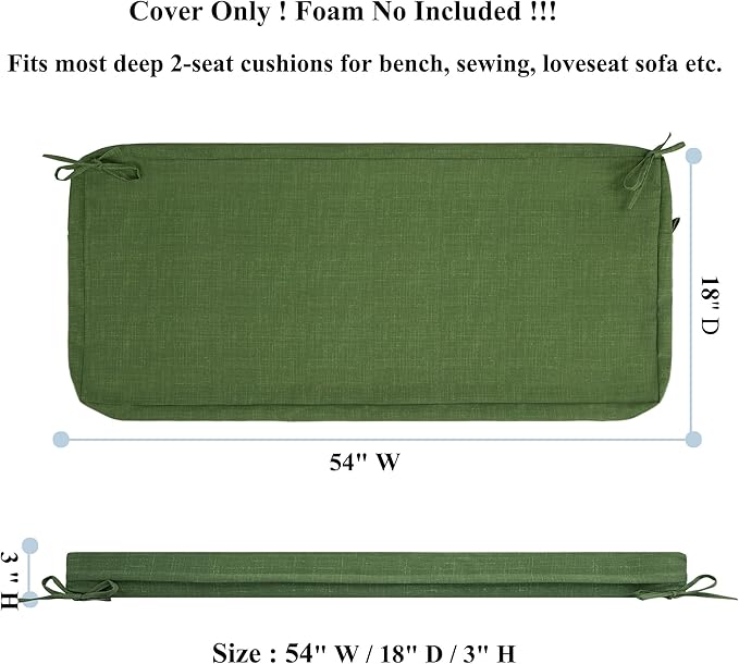 FUNHOME Outdoor Cushion Covers,54" x 18" x 3", No Insert! Patio Cushion Covers Replacement for Outdoor Furniture,Water Resistant Patio Bench Loveseat Covers 1 Pack, Light Green(Covers ONLY)