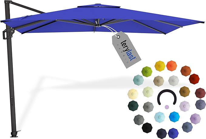 Midtown Umbrellas 9 x 9 Ft Outdoor Cantilever Patio Umbrella w/Terylast Midnight Royal Blue Fabric - 360° Offset Patio Umbrella, Deck Patio Umbrella, Backyard Umbrella & Garden Umbrella - Black Frame
