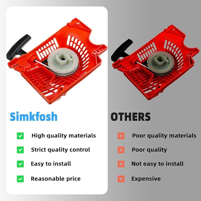 Double Spring Recoil Easy Recoil Pull Starter Assembly Replacement Parts Fit for 45cc 52cc 58cc Gasoline Chainsaw for Chainsaw 4500 5200 5800