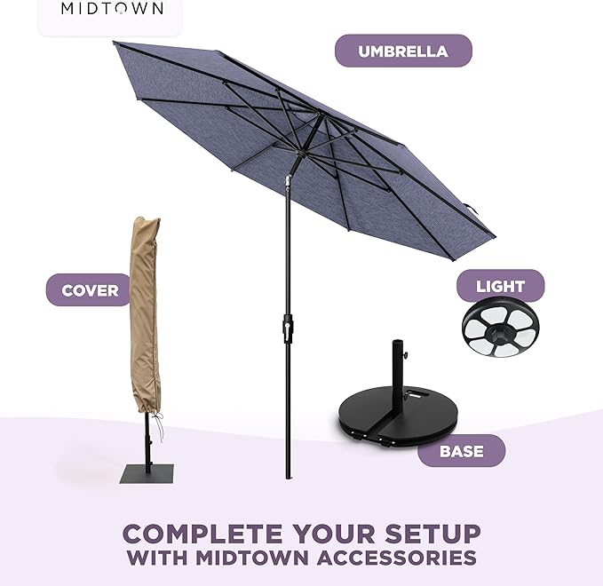 The Swilt 9 Feet Outdoor Umbrella With Terylast Purple Texture Polyester Fabric - Fiberglass Ribs, Auto-Tilt And Swivel Aluminum Frame Patio Umbrella For Deck, Garden, Pool - Black Pole