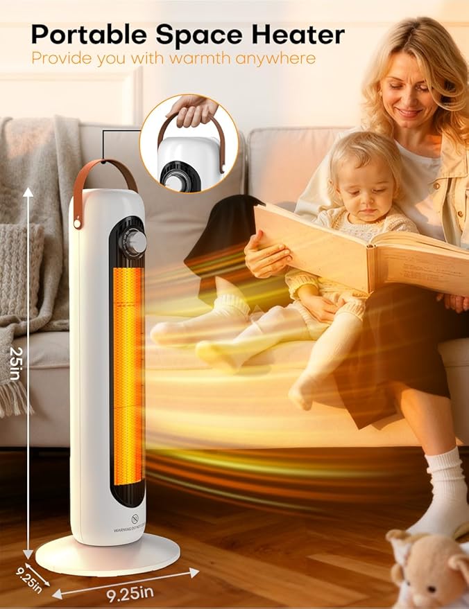 24" Space Heater with 4 Heat Modes, 70° Oscillation, Overheating & Tip-Over Protection Portable Electric Heaters for Indoor Use, 1500W PTC Ceramic Heaters for Large Room/Office/Bedroom