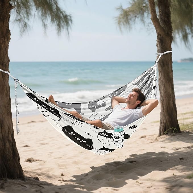 Qilmy Cat Camping Hammock Single – 330 lbs Capacity, Lightweight with Tree Straps & Carabiners, Portable for Hiking, Travel, Backpacking