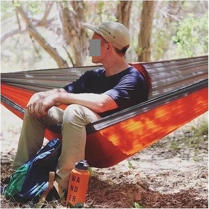Hammock Hammock Outdoor Lightweight Camping Hammock Color Matching Single Person Nylon Swing Chair with Hanging Straps for Travel Hiking Quick-Opening(Color 3)