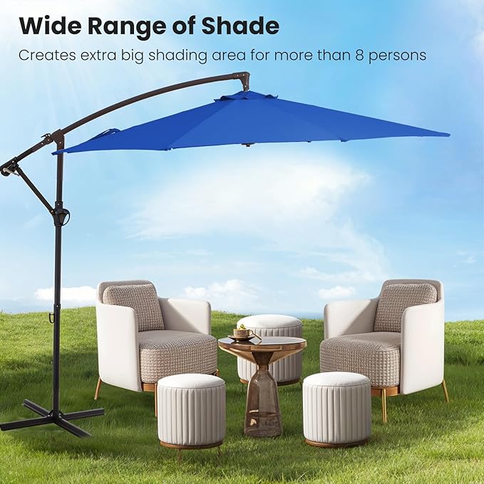 10FT Patio Umbrella, Outdoor Offset Cantilever Umbrella with Sturdy 8 Ribs, Easy Tilt Adjustment for Backyard Pool Garden,Dark Blue