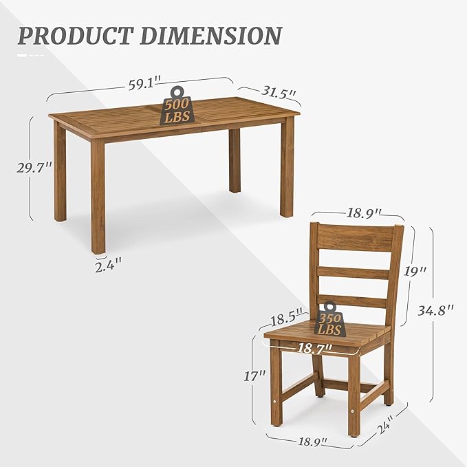 Cozyman 7-Piece Outdoor Dining Set, HDPS Patio Dining Table and Chairs, All Weather Furniture for Outdoor, Indoor, Patio, Garden, Teak Color-Oil Printed