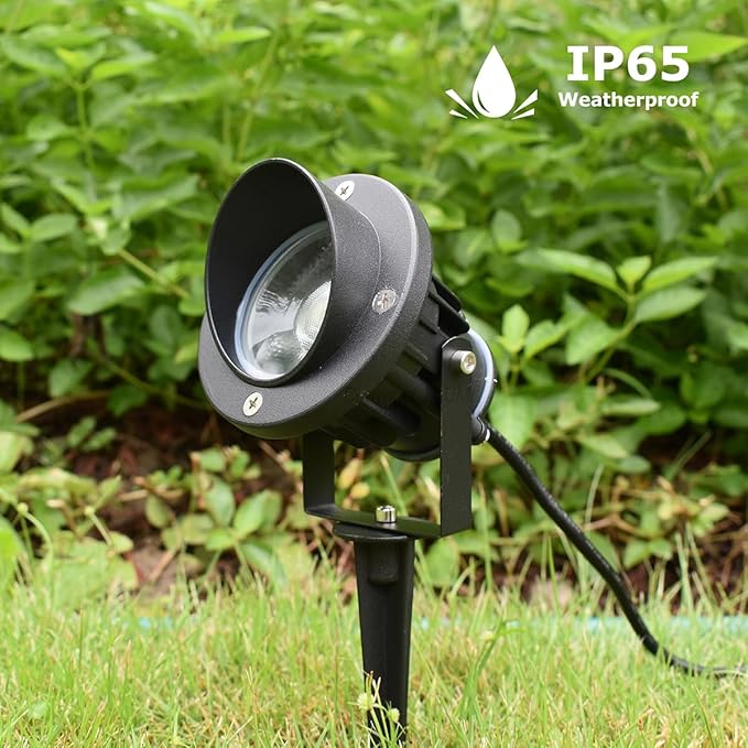 GBS9709 Outdoor Spotlights with Stake, 3000K Warm, Line Voltage 120V AC 9W, Outdoor Stake Lights, Flag Light, 3-ft Cord with Plug, Black, Not Dimmable