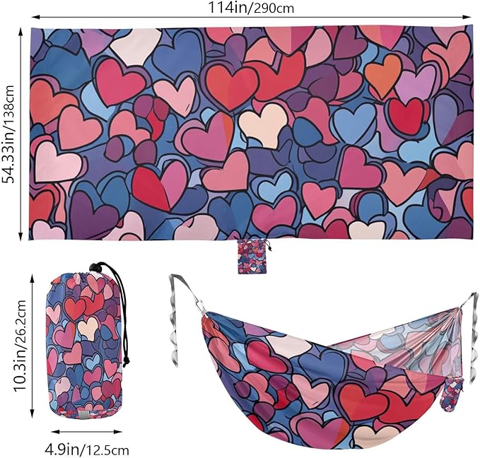 Valentines Day Love Hearts 330lb Capacity Hammocks with Tree Straps Cloth Hammock for Indoor Outdoor Patio accesorios para Camping