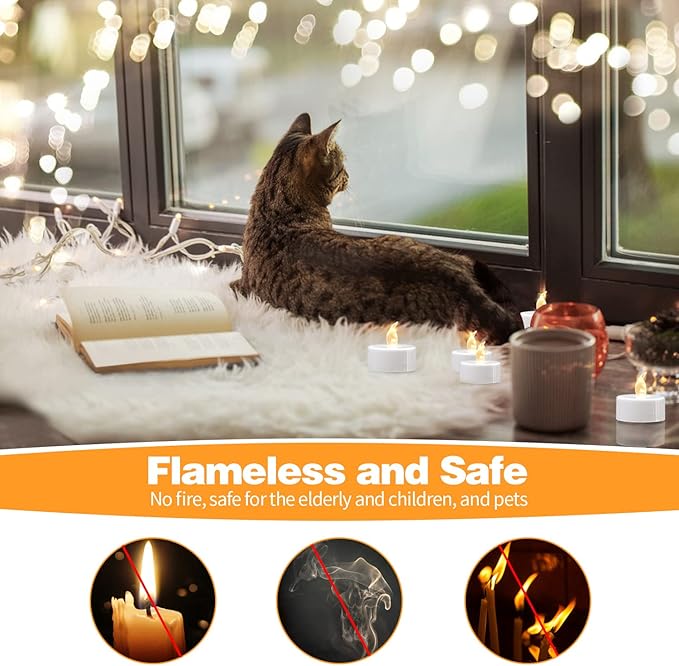 KOABY 24 Pack Tea Lights with Timer, Auto-On 6 Hours and Off 18 Hours in 24 Hours Cycle Automatically, Battery Operated Flameless Flickering Tea Lights with Timer(24 Pack, Warm White)