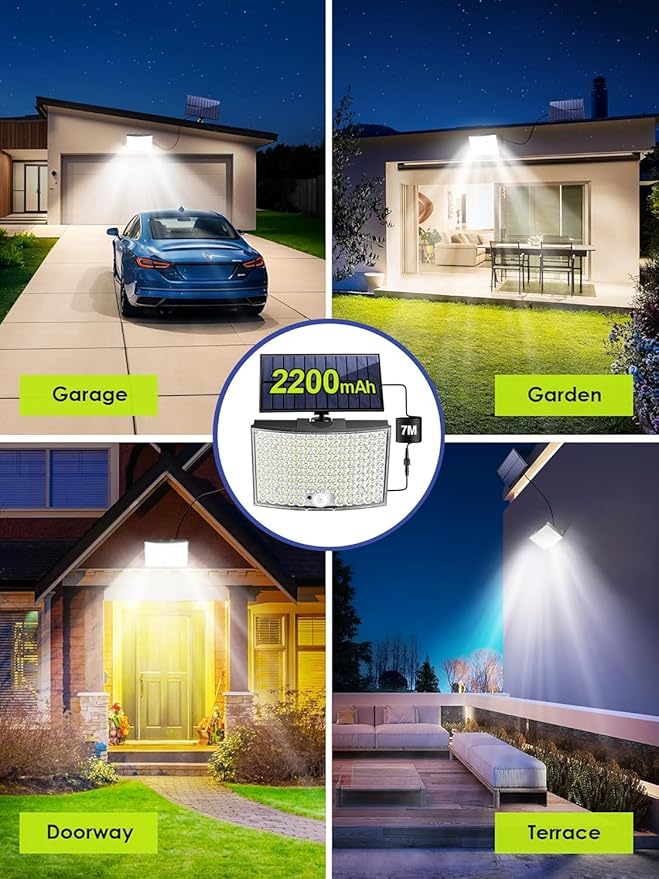 Solar Flood Lights Outdoor, [268LED/7M/5 MODES/2PCS]Solar Motion Lights Outdoor Waterproof, REMOTE+IP65+ 8-12H USE Luces Solares para Exteriores Lámparas Solares para Exteriores,Yard,Doorway,Garage