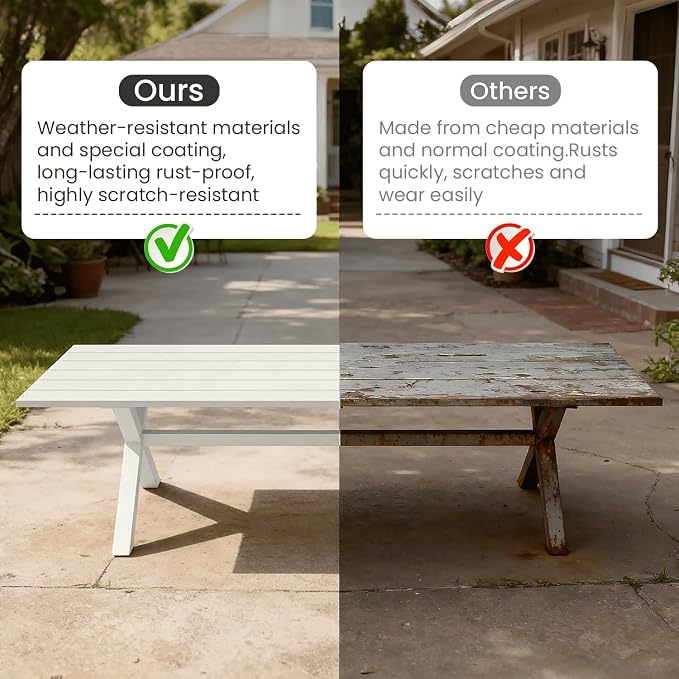98" x 38" Outdoor Dining Table, Rectangle Patio Table with Slatted Tabletop for Backyard, Garden, Deck, Poolside