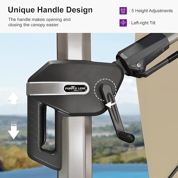 PURPLE LEAF 8' X 10' Left-right Tilting Patio Umbrella Outdoor Swivel Cantilever Umbrella Aluminum Offset Umbrella with Champagne Frame and 360-degree Rotation for Garden Deck Pool, Beige