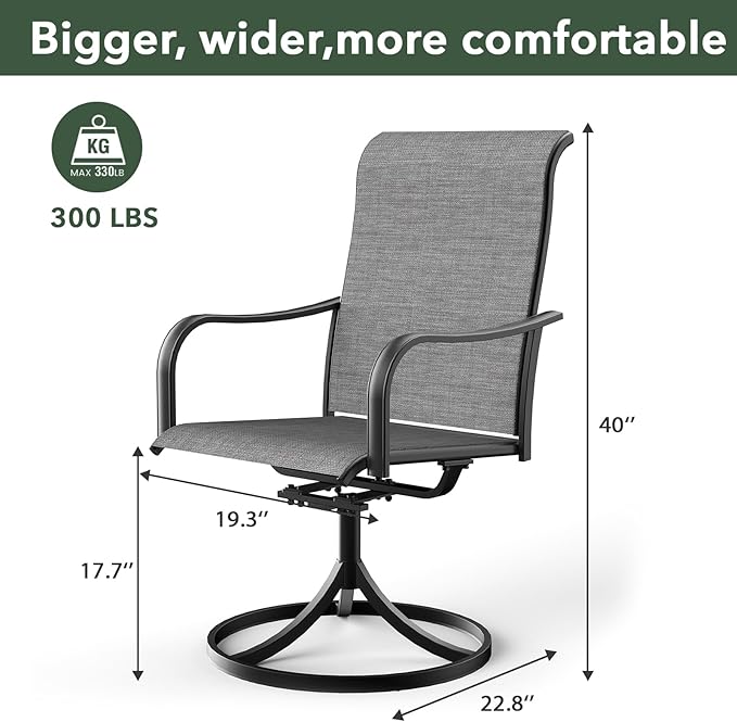 Anmutig Grey Textilene Outdoor Patio Swivel Rocker Chairs with 54" Metal Round Table Dining Set 7 Piece - Style2