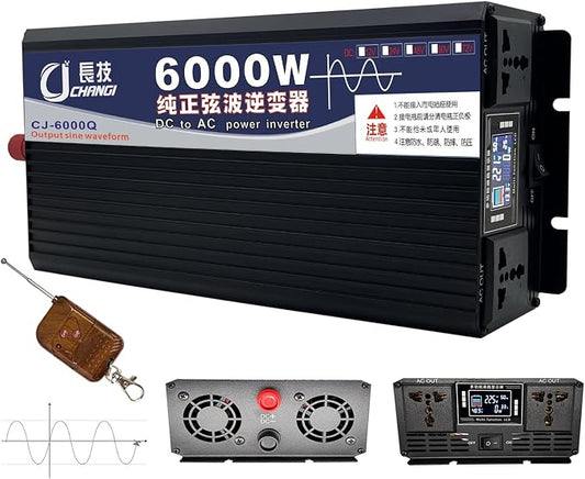 Pure Sine Wave Inverter 3500W/5000W/6000W/8000W/10000W/12000W Solar Power Inverter 12V 24V 48V 60V 72V DC to 110V 120V/220V 230V 240V AC Car Voltage Converter Transformer for Home RV(6000W,72Vto220V)