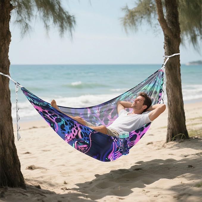 Holographic Leopard 330lb Capacity Outdoor Hammock with Portabl Carry Bag Backyard Hammock for Indoor Outdoor Patio hamaca para adultos