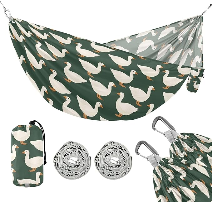 Camping Hammock Outdoor Hammocks for Outside White Duck Green Beach Trees Portable Lightweight with Pockets Tree Straps Indoor