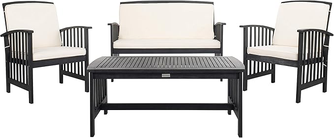 SAFAVIEH Outdoor Collection Rocklin Black/ White Cushions 4-Piece Conversation Patio Set