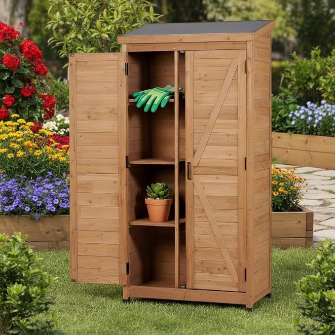 Wooden Outdoor Storage Cabinet, Outdoor Bar Table Cabinet with Storage, Outdoor Buffet Sideboard Cabinets for Patio, Garden, Potting Bench, Tv Stand, Bar Table, Balcony (Tall - Light Brown)