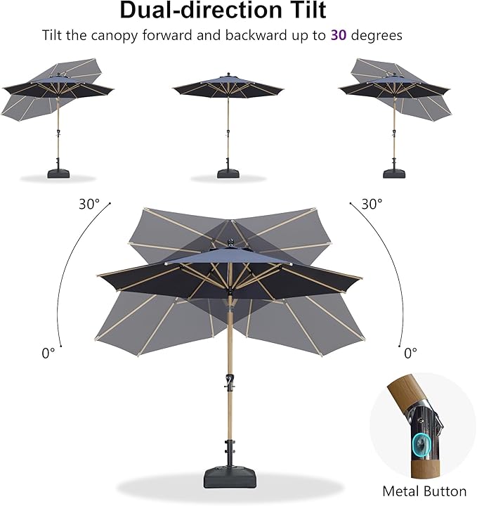 PURPLE LEAF 10 Feet Patio Umbrella Outdoor Table Umbrella Aluminum Round Market Umbrella with Push Button Tilt & 8 Sturdy Ribs and Crank Commercial Sun Umbrella for Garden Patio Balcony, Navy Blue