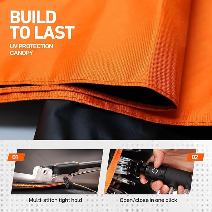 New 60" Folding Magnetic Umbrella,Designed for Outdoor Work,600lb Strong Suction Hvac Umbrella With Magnetic Base & Clamp,2-in-1 Sun & Rain Protection,180° Adjustable,Portable for HVAC(Orange)