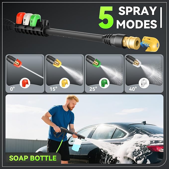 5000 PSI Professional Electric Pressure Washer,4.0 GPM Heavy Duty Power Washer with 4 Nozzles,Foam Cannon,33FT Hose and 500ml Soap Bottle for Home/Cars(Green)