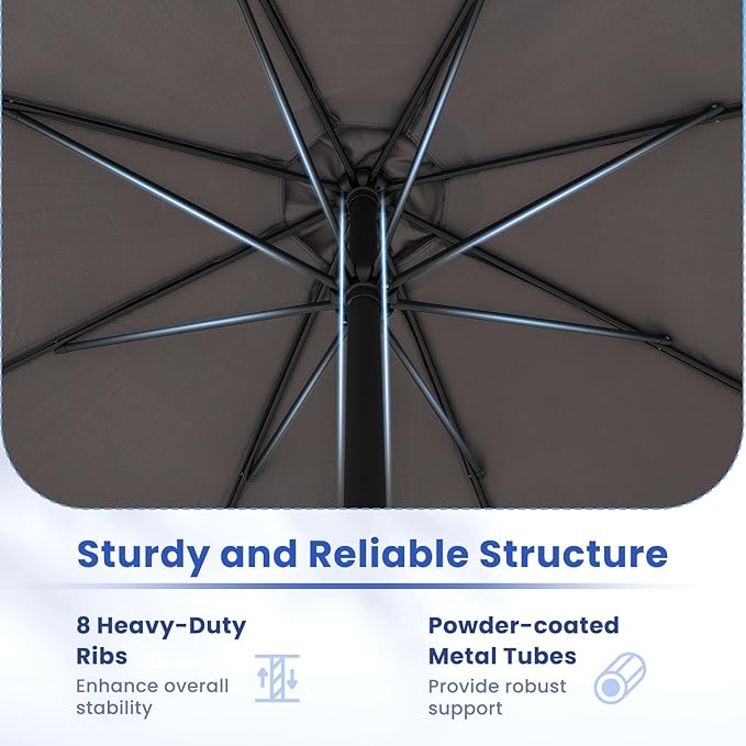 Tangkula 12 FT Patio Umbrella, Outdoor Market Umbrella with Crank Handle, 8 Sturdy Ribs, Double-Tiered Table Umbrella, Sun-Protective Waterproof Canopy Round Parasol for Garden Backyard Pool (Grey)