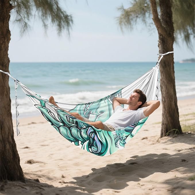 Unicorns Skull Skeleton Hemlock Outlined Aqua 330lb Capacity Outdoor Hammock with Portabl Carry Bag Fabric Hammock for Indoor Outdoor Patio hamaca con soporte para adultos