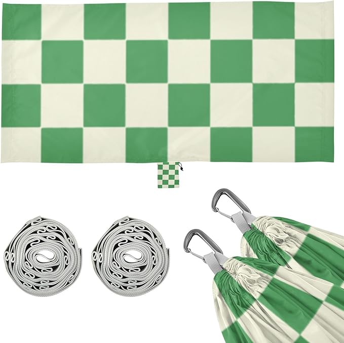 Green Beige Checker Plaid 330lb Capacity Outdoor Hammock with Hanging Rope Indoor Hammock for Camping & Hiking Essential amacas para patios con Base de adultos