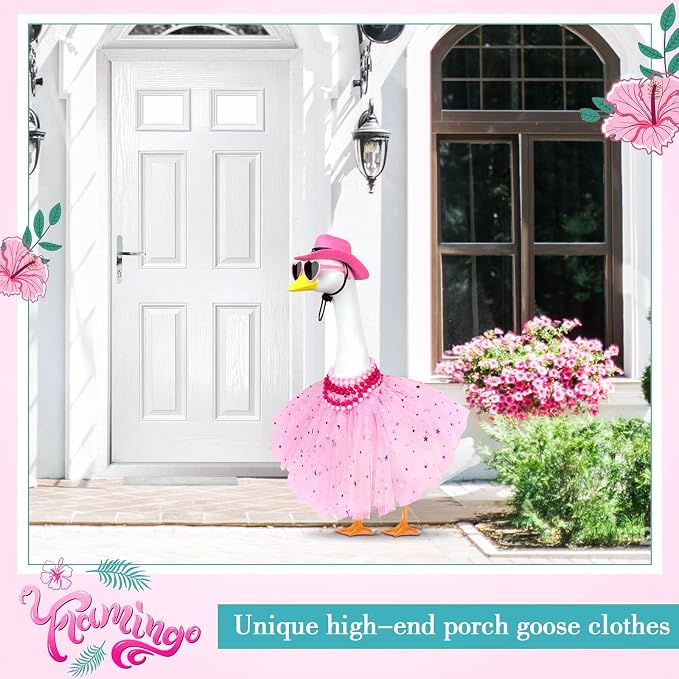 Princess Porch Goose Outfits, Summer Goose Clothes Fits 17-23 In Geese | Cute Goose Outfit Costume with Tutu Skirt for Outdoor Garden Lawn Art Decor(Pink)