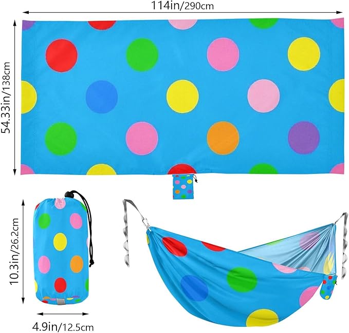 Cartoon Colorful Dot Blue 330lb Capacity Camping Hammock with Tree Straps Indoor Hammock for Patio Backyard Lounge Base soporte para hamacas para adultos