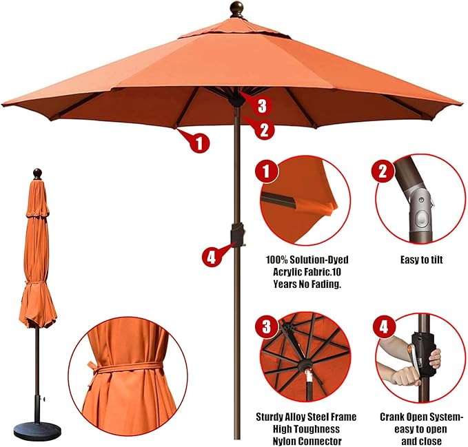 EliteShade USA 10-Year-Non-Fading 10Ft Market Patio Umbrella, UPF 50+ UV Protection Performance Sun Umbrella, Heavy Duty Commercial Grade Outdoor Table Umbrella with Crank & Tilt, Windproof Vented Top for Garden, Pool, Deck and Outdoor Playsets, Rust
