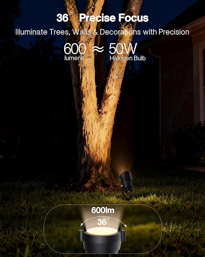 HIBOITEC 12W Spot Lights Outdoor 110V to 120V Landscape Lighting Waterproof Spotlight with 4.9ft 3-Plug LED Plug in Landscape Lights for Yard Gardern Decorations 2900K 1Pack