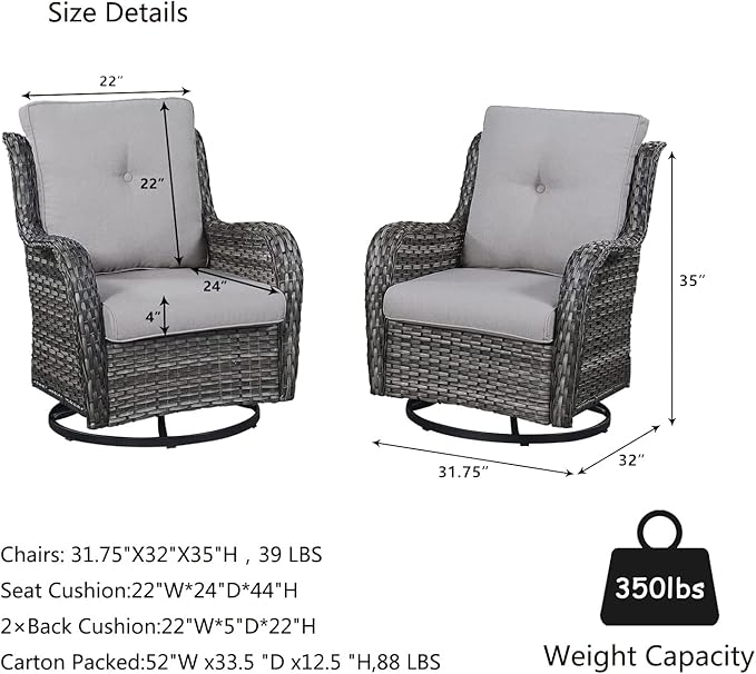 HUMMUH 5 Pieces Outdoor Furniture Patio Furniture Set Wicker Outdoor Sectional Sofa with Swivel Rocking Chairs,Patio Ottomans
