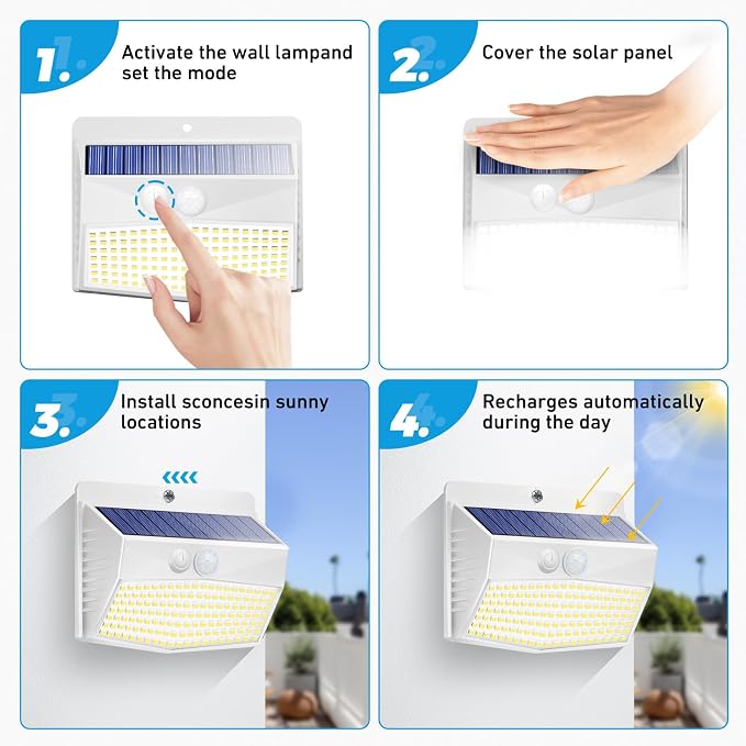 Solar Outdoor Lights, [8 Packs] Motion Sensor Security Lights with 3 Lighting Modes Wall Lights Waterproof Solar Powered Lights for Garden Yard,White