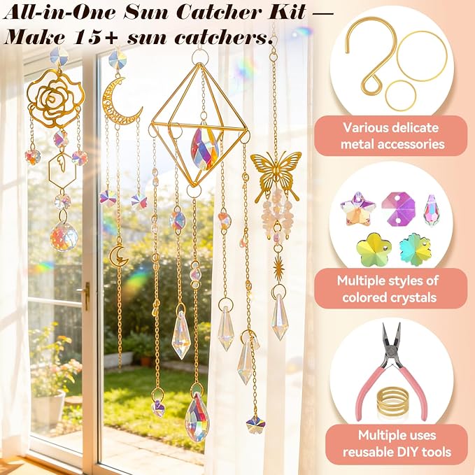 407 pcs DIY Sun Catchers for Adults, DIY Suncatchers Making Kits,Hanging Decorative Suncatcher, Crystals Rainbow Maker for Indoor Home Decor