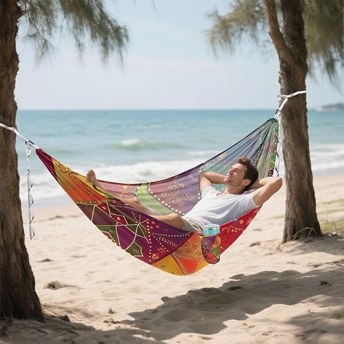 Colorful Patchwork Triangles Unique Design 330lb Capacity Hammocks with Hanging Ropree Hammock for Outside Patio Backyard Poolside Base para hamacas