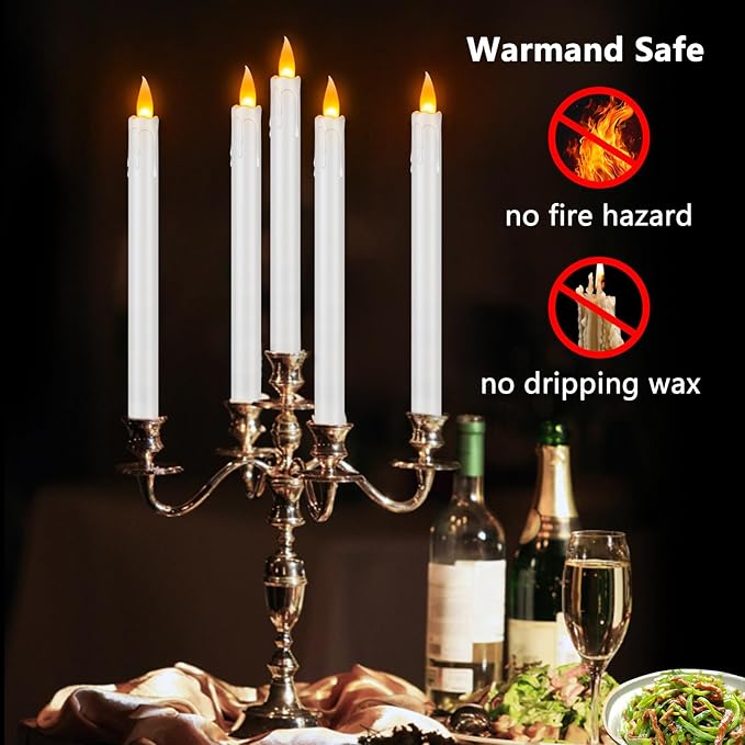 wemarry Flameless Taper Candles with Remote, 10" White Battery Operated Led Candlesticks with Flickering 3D Flame, 24 Pcs Fake Taper Candles for Christmas Thanksgiving Wedding Home Décor