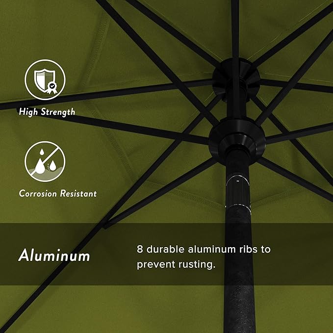California Umbrella 9' Round Aluminum Market Umbrella, Crank Lift, Push Button Tilt, Black Pole, Pacifica