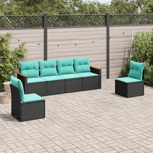 6 Piece Patio Sofa Set with Cushions, Front Porch Furniture Porch Furniture Set Patio Conversation Set Outdoor Dining Sets for Garden Poolside Exhibition Negotiation Area Black Poly Rattan
