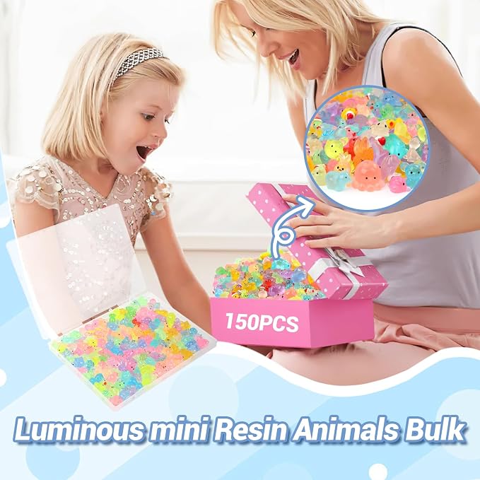 150PCS Luminous Mini Resin Animals 30+ Types Variety Glow in The Dark Tiny Animals Figures Bulk for Dollhouse, Fairy Garden,Micro Landscape Aquarium, Party Decoration DIY Crafts