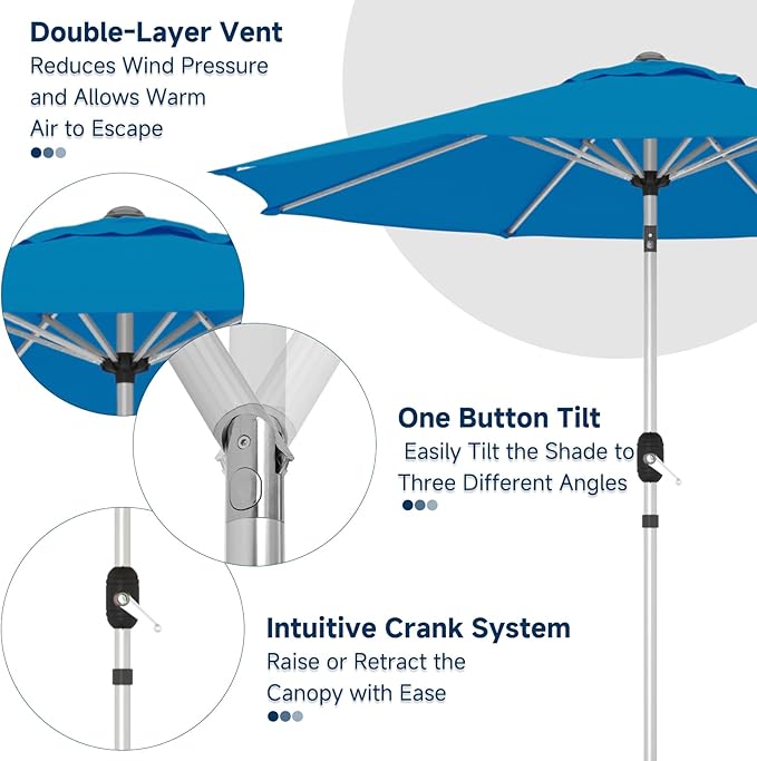 10FT Aluminum Outdoor Patio Umbrella, Fade-Resistant Market Umbrella with Push Button Tilt Function, 8 Sturdy All-Aluminum Ribs for Gardens, Patios, Backyards & Pools