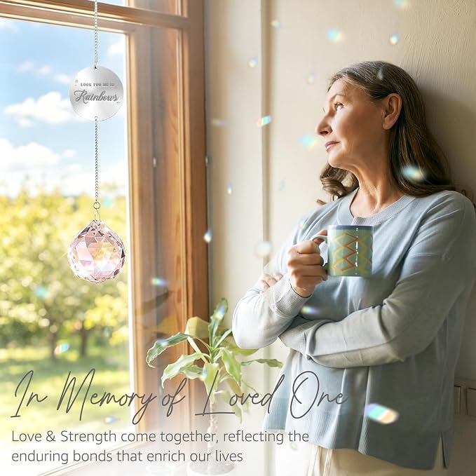 Mooncraftlogy Memorial Gift for Loss of Loved One, Light Crystal Suncatcher | Unique Sympathy Idea, Pink Memory Prism Crystal Ball, Grief Rainbow Sun Catcher, Bereavement Box for Mom Dad Son Daughter