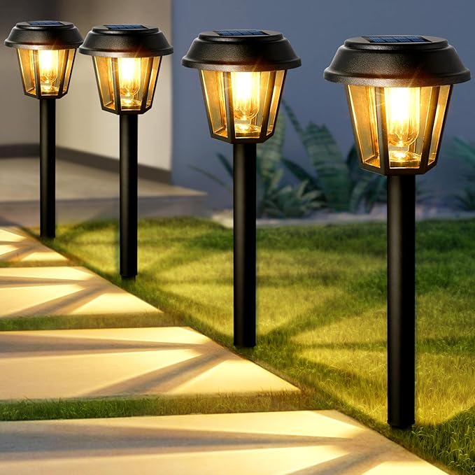 Priddop Solar Pathway Lights Outdoor 12 Pack Solar Lights Outdoor Waterproof 3000K Warm White Tungsten Filament Bulb for Yard Garden Landscape Path Driveway Lawn
