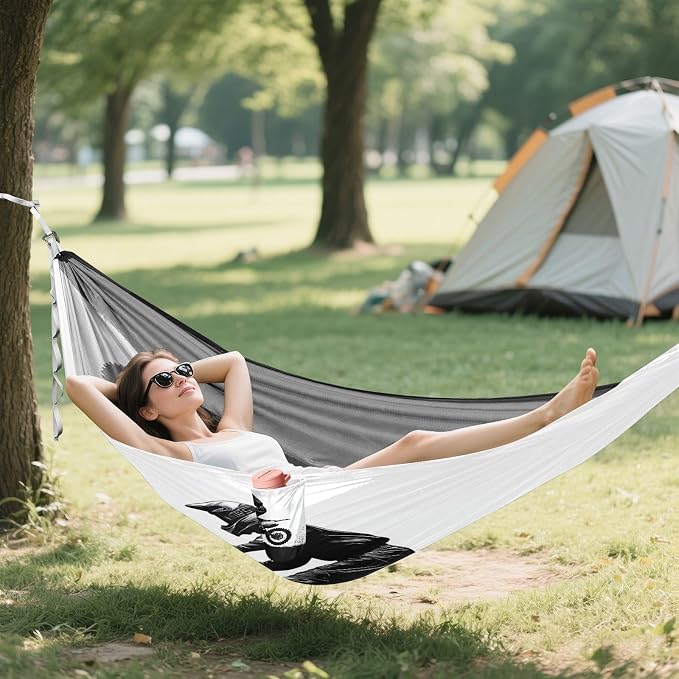 Motocross Racer Camping Hammock, Portable Lightweight Single Hammock with Tree Straps and Aluminum Carabiners, 114" x 54" Travel Hammock for Hiking Backpacking Beach