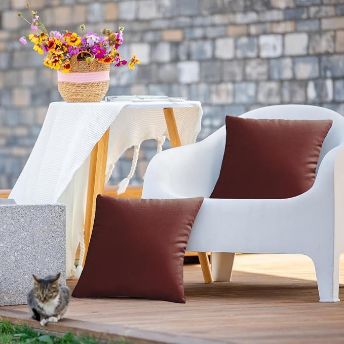 VAKADO Outdoor Waterproof Throw Pillow Covers 26X26 Set of 2 Decorative WineRed Patio Furniture Cushion Cases Outside Decor for Couch Garden Bench Porch